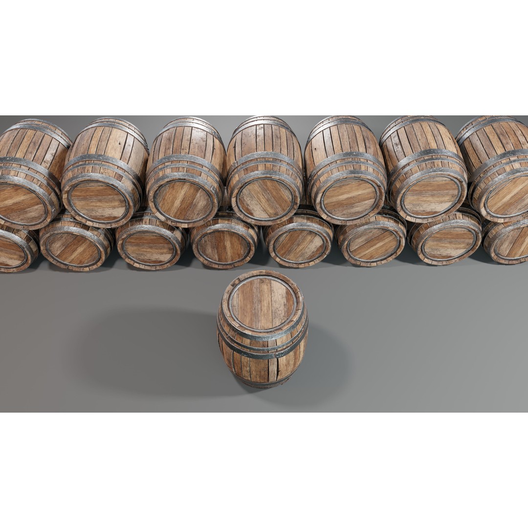 Wooden Barrel 3D Model – Low Poly Game Asset, PBR Textures, FBX - View 12