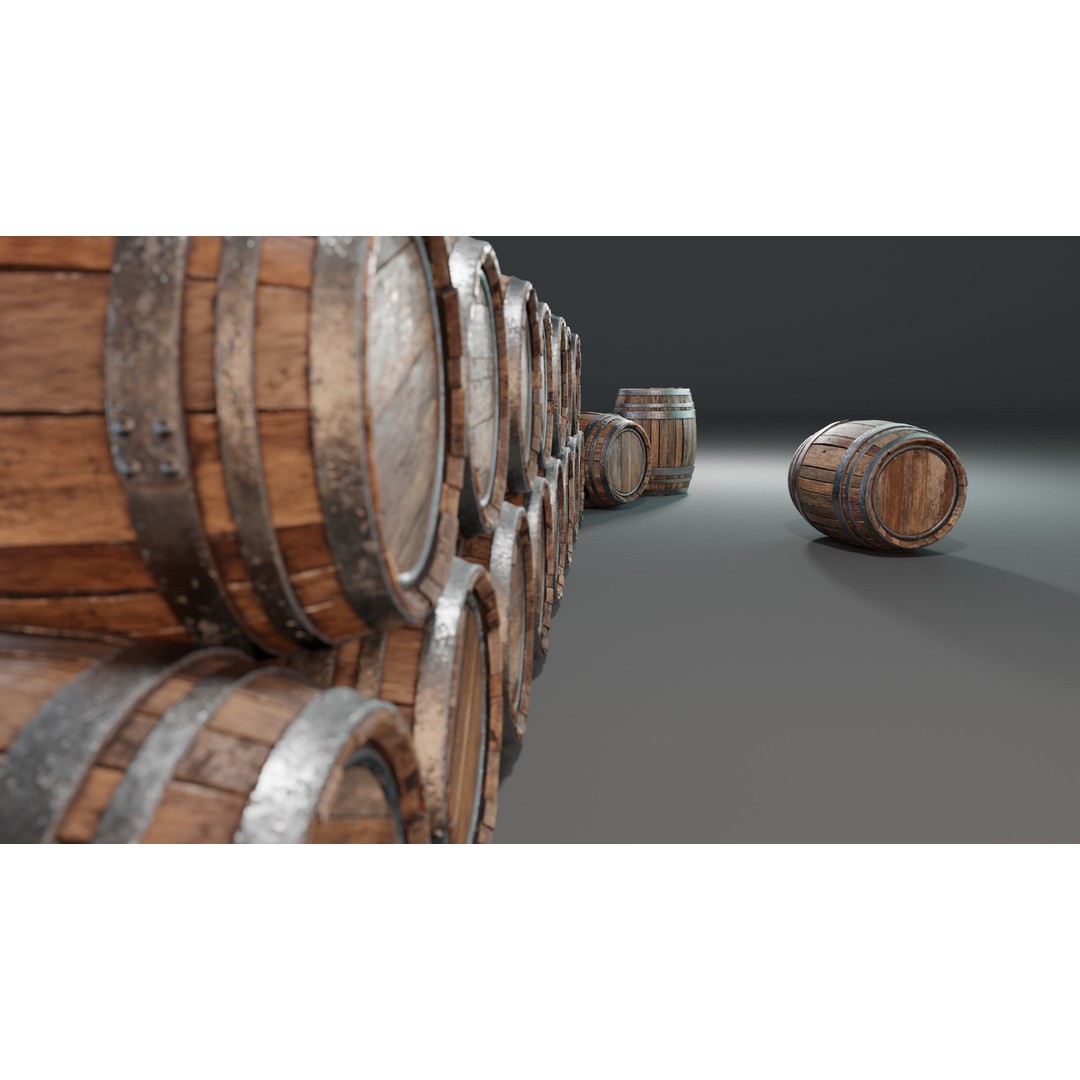 Wooden Barrel 3D Model – Low Poly Game Asset, PBR Textures, FBX - View 13