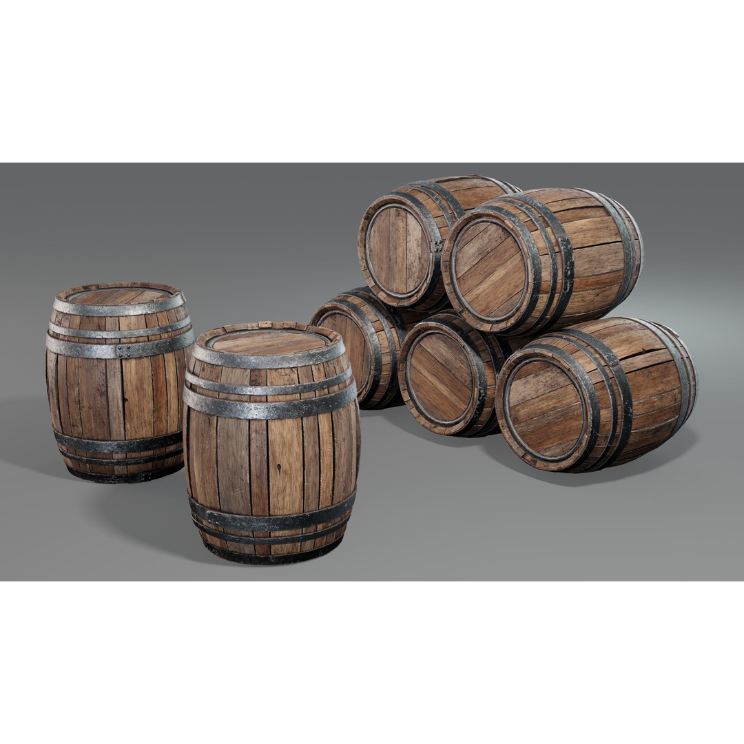 Wooden Barrel 3D Model – Low Poly Game Asset, PBR Textures, FBX - View 14