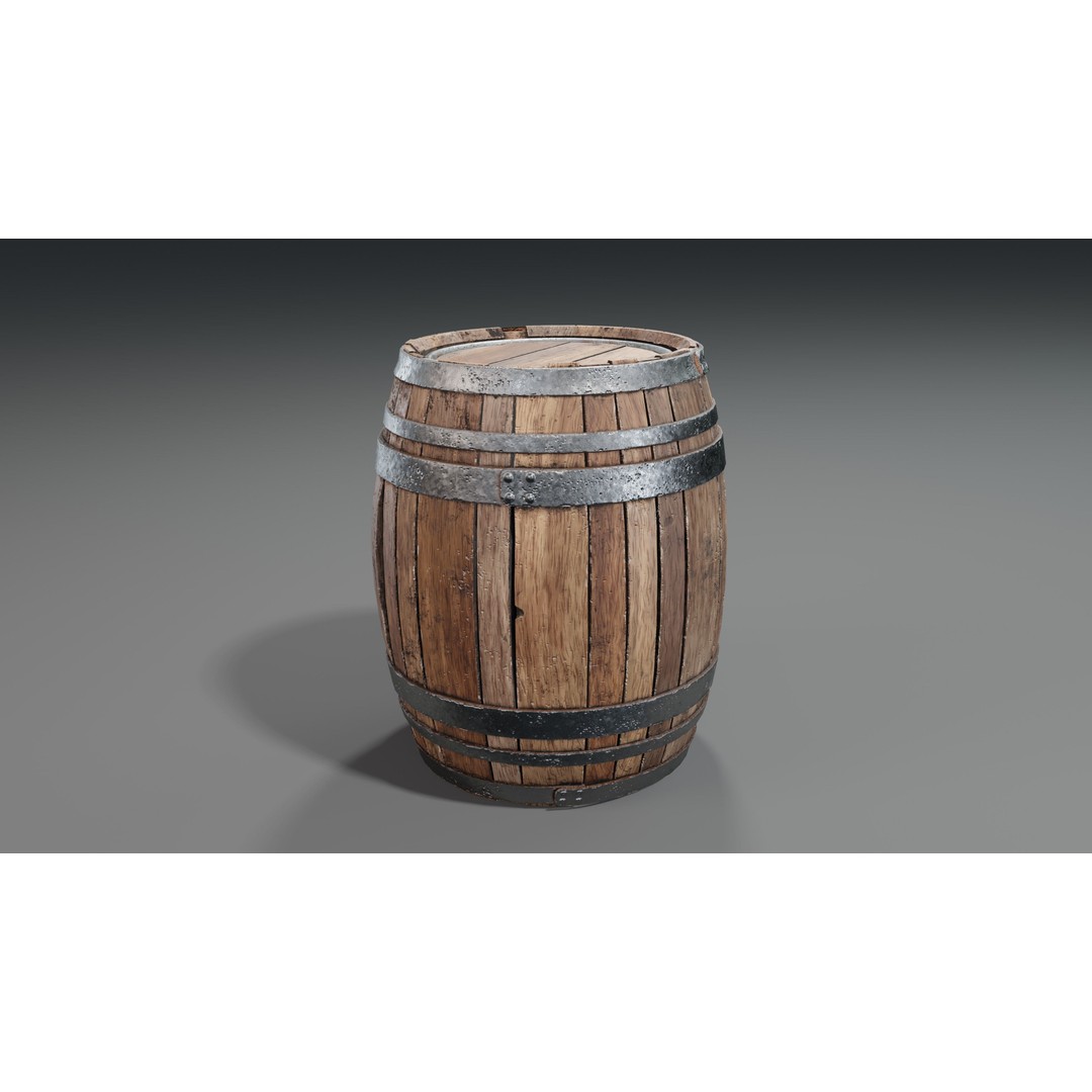 Wooden Barrel 3D Model – Low Poly Game Asset, PBR Textures, FBX - View 16