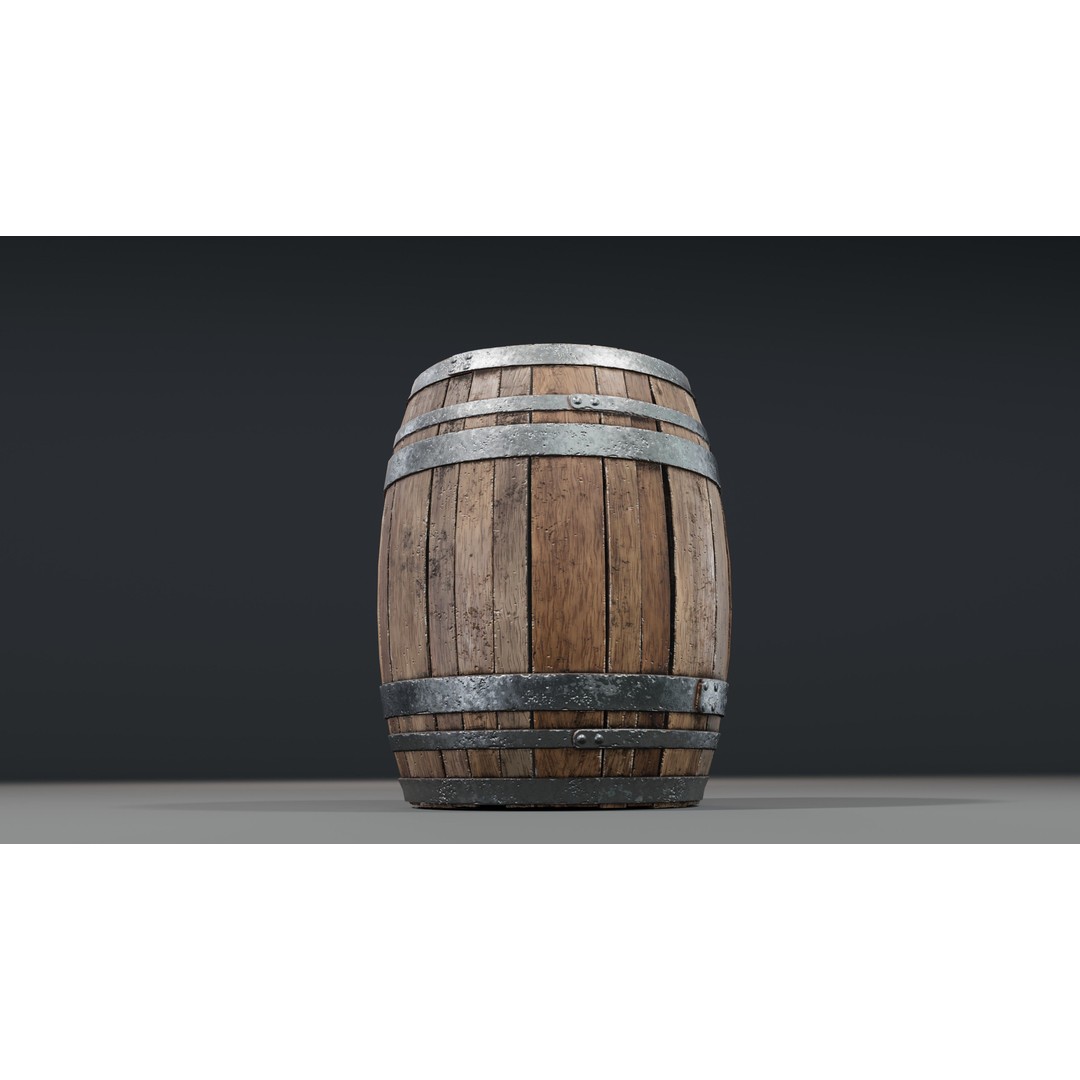 Wooden Barrel 3D Model – Low Poly Game Asset, PBR Textures, FBX - View 17