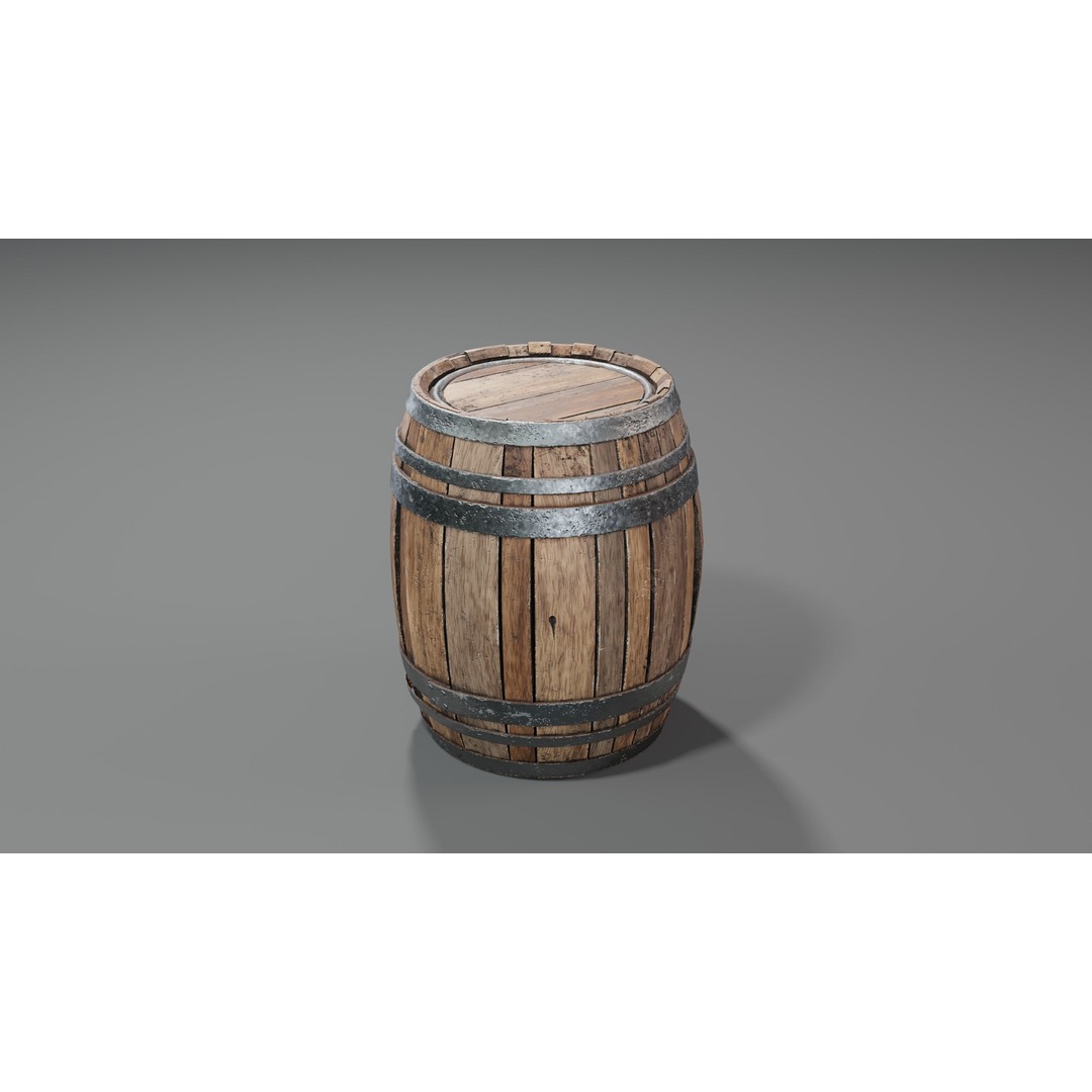 Wooden Barrel 3D Model – Low Poly Game Asset, PBR Textures, FBX - View 19