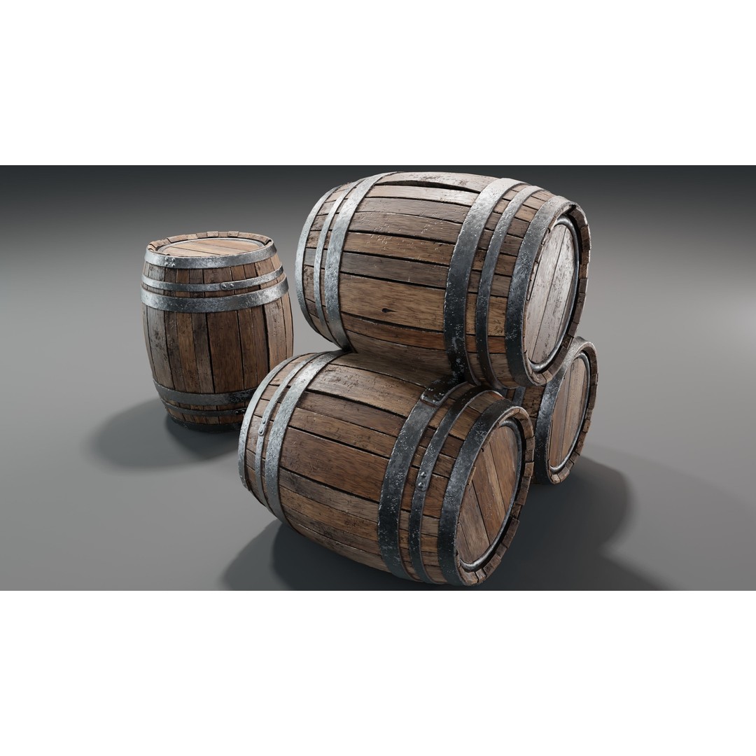 Wooden Barrel 3D Model – Low Poly Game Asset, PBR Textures, FBX - View 3