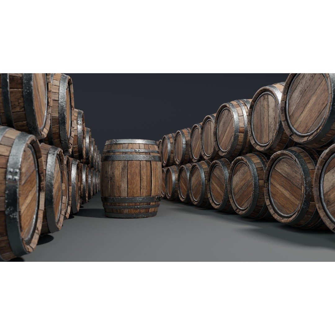 Wooden Barrel 3D Model – Low Poly Game Asset, PBR Textures, FBX - View 4
