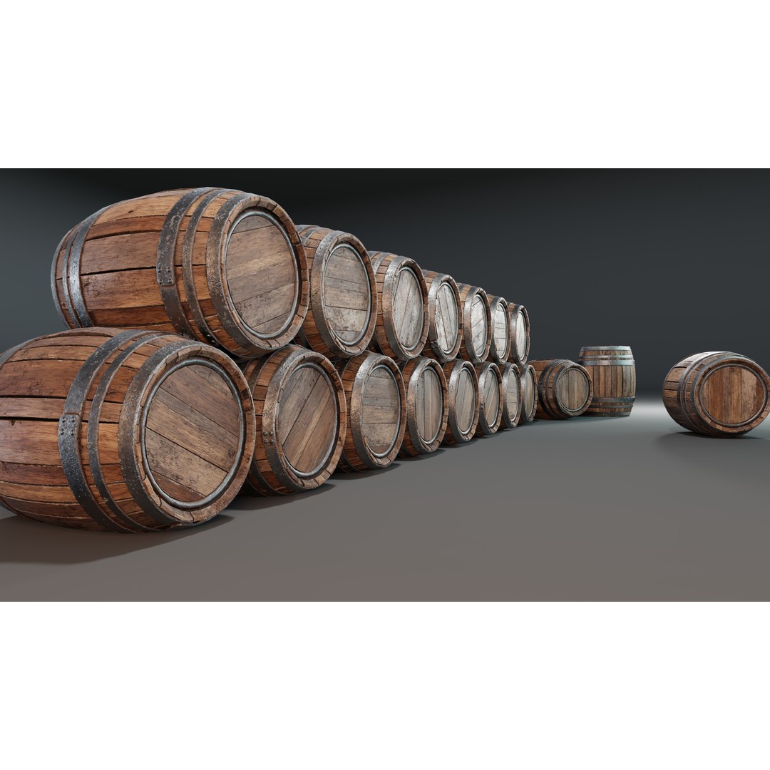 Wooden Barrel 3D Model – Low Poly Game Asset, PBR Textures, FBX - View 5