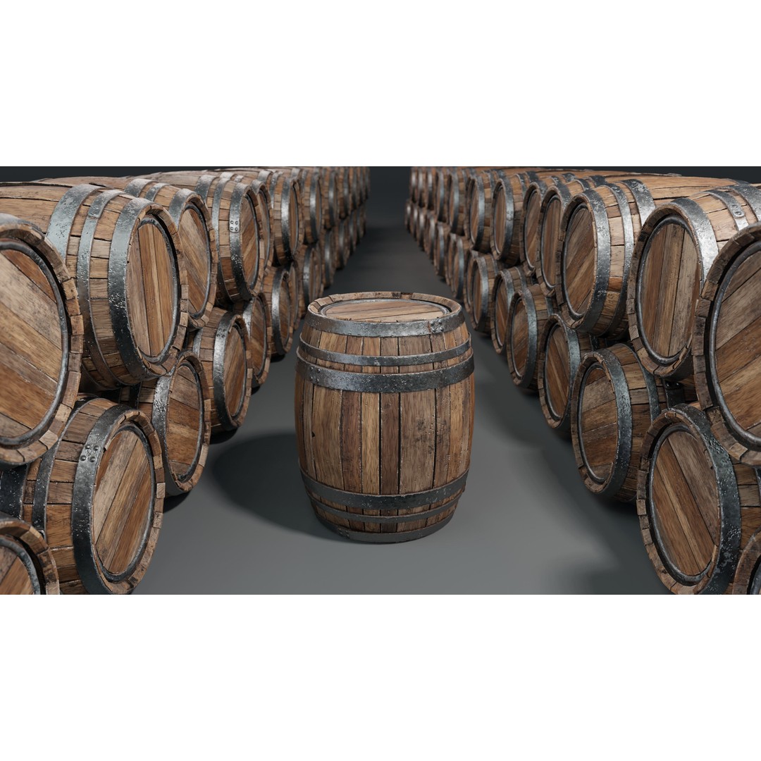 Wooden Barrel 3D Model – Low Poly Game Asset, PBR Textures, FBX - View 8