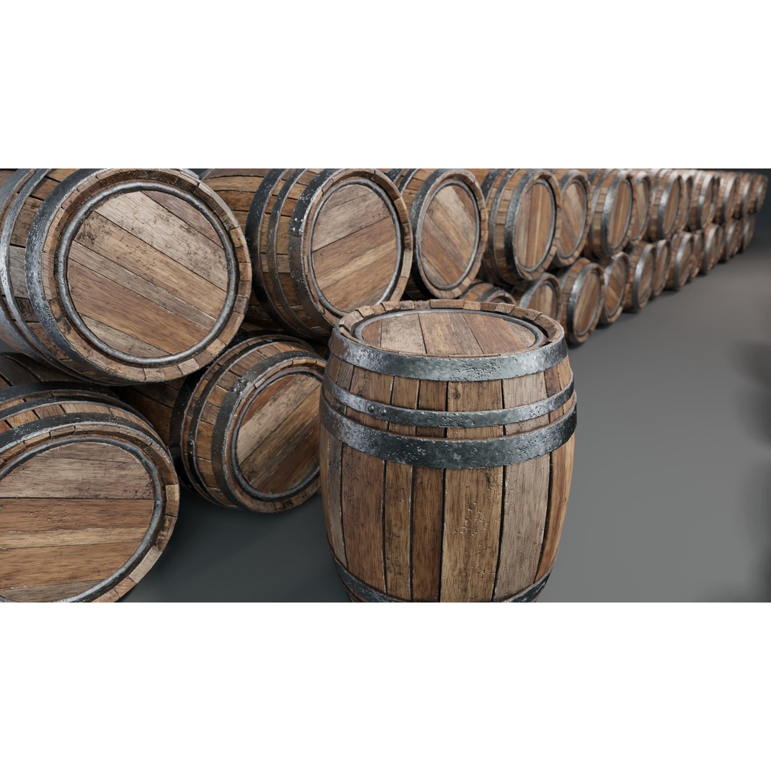 Wooden Barrel 3D Model – Low Poly Game Asset, PBR Textures, FBX - View 9