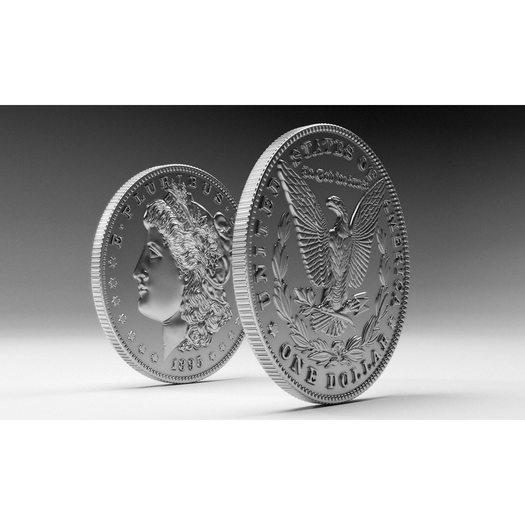 Morgan Silver Dollar 3D Model – High Poly PBR Coin for Printing - View 10