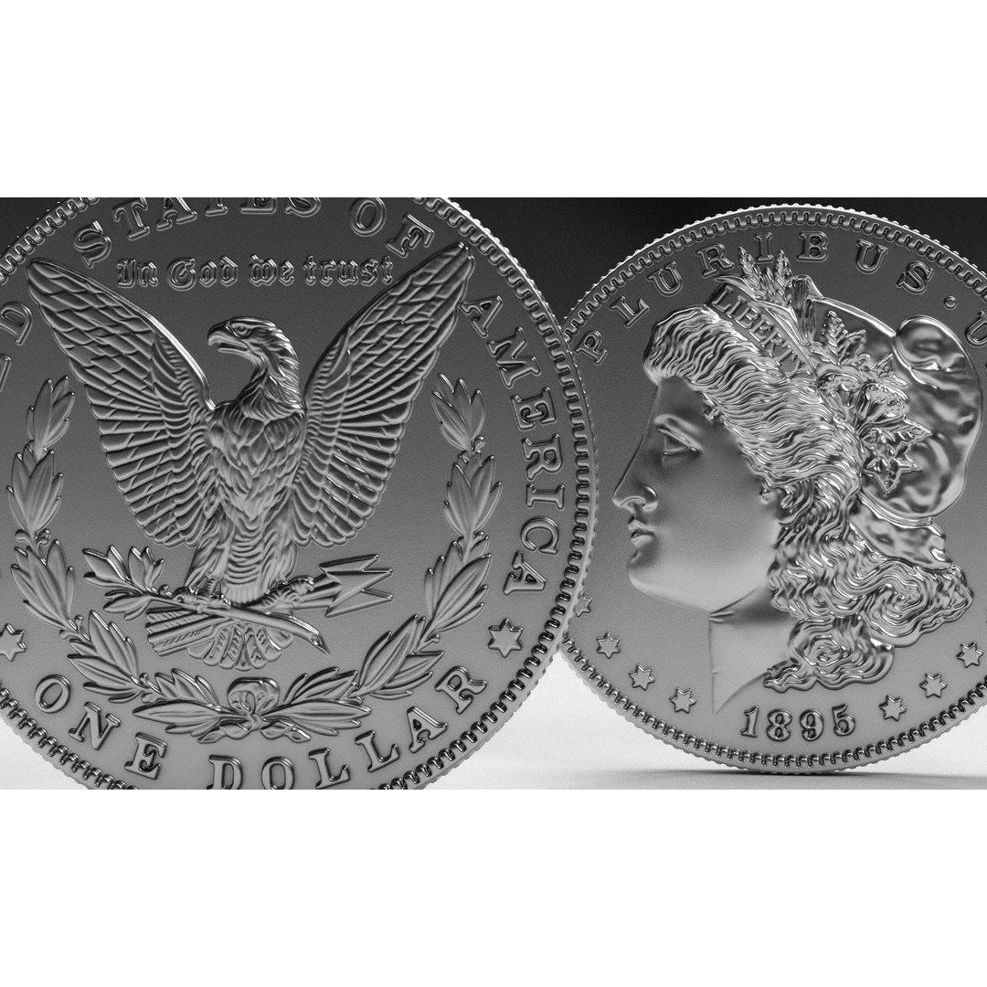 Morgan Silver Dollar 3D Model – High Poly PBR Coin for Printing - View 11