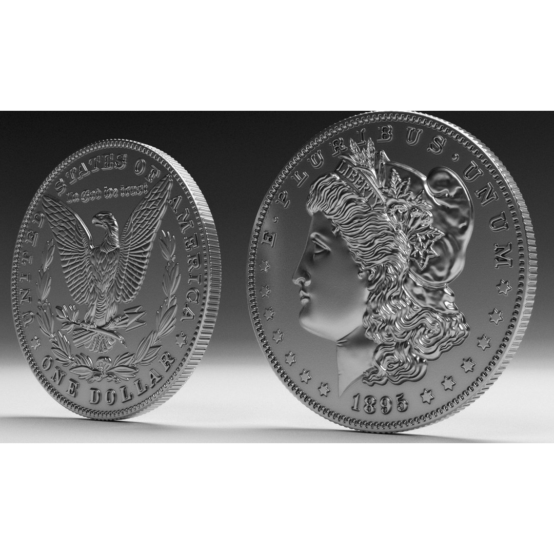 Morgan Silver Dollar 3D Model – High Poly PBR Coin for Printing - View 12
