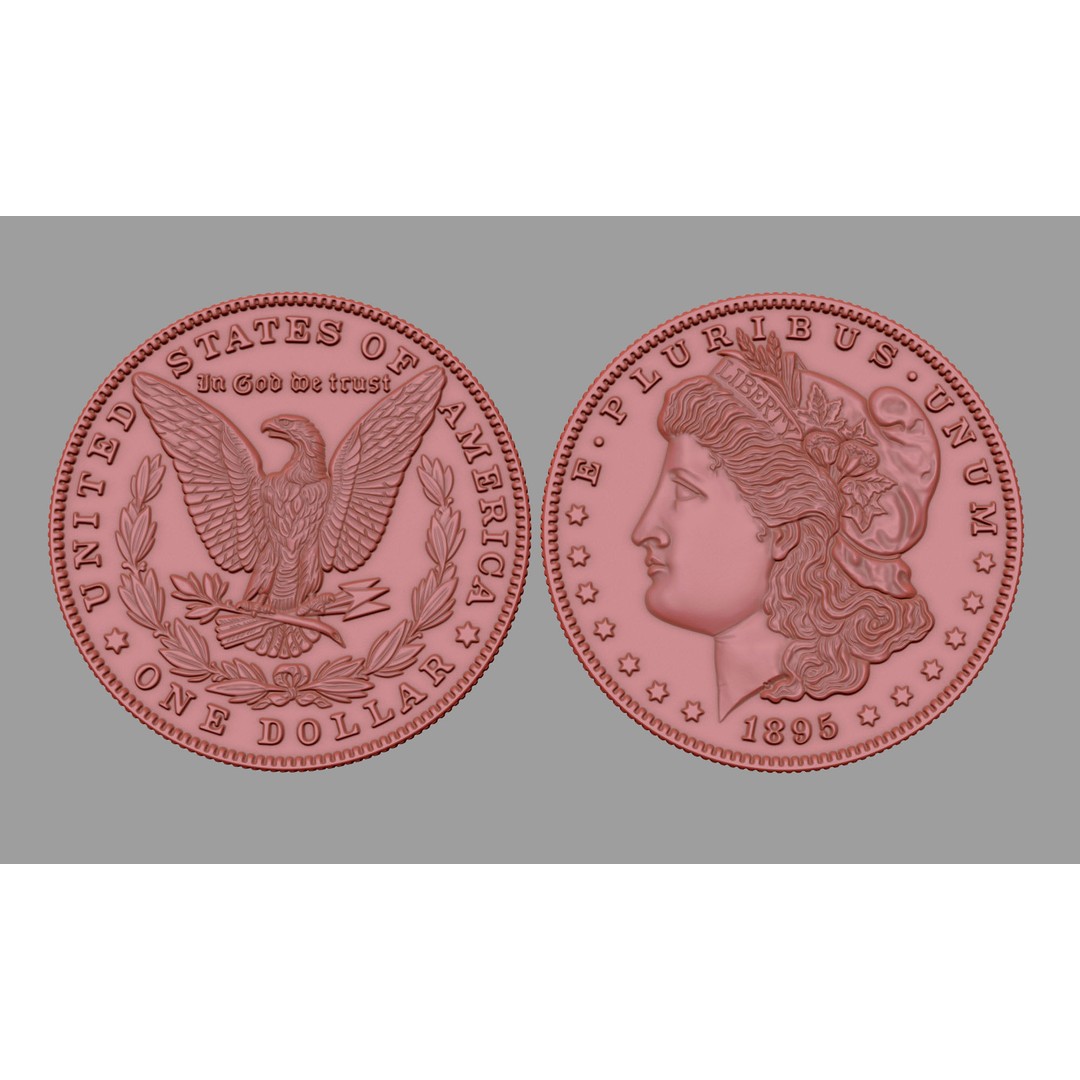 Morgan Silver Dollar 3D Model – High Poly PBR Coin for Printing - View 13