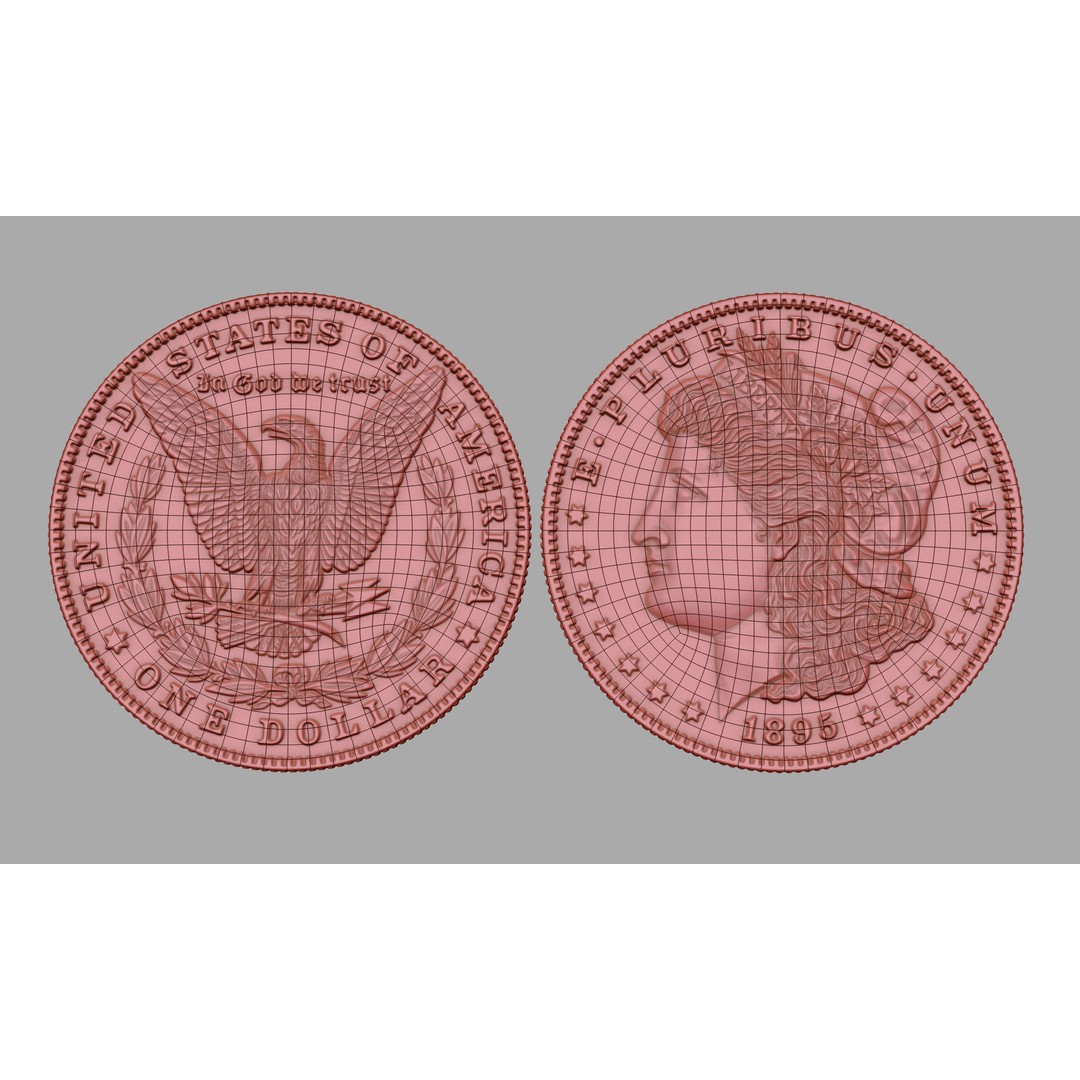 Morgan Silver Dollar 3D Model – High Poly PBR Coin for Printing - View 14