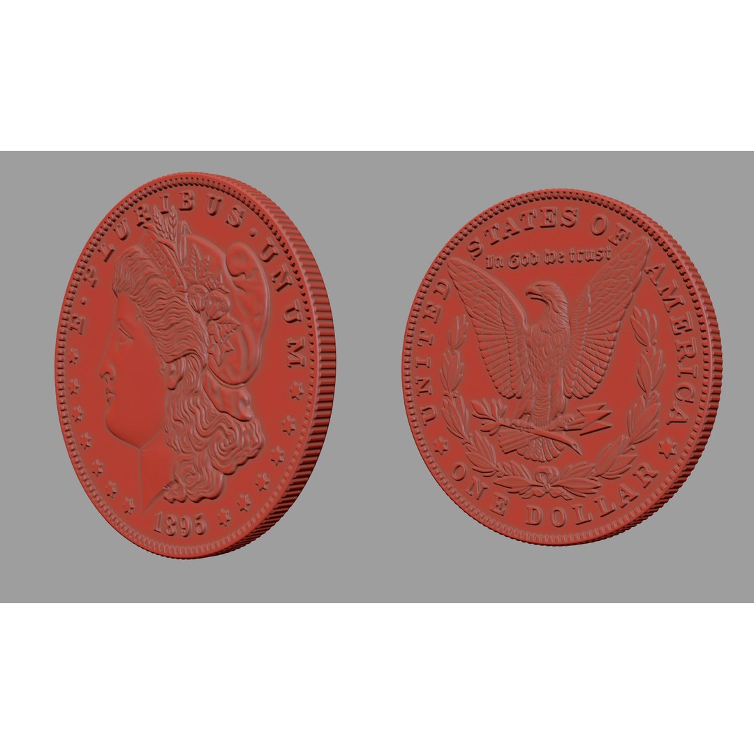 Morgan Silver Dollar 3D Model – High Poly PBR Coin for Printing - View 16