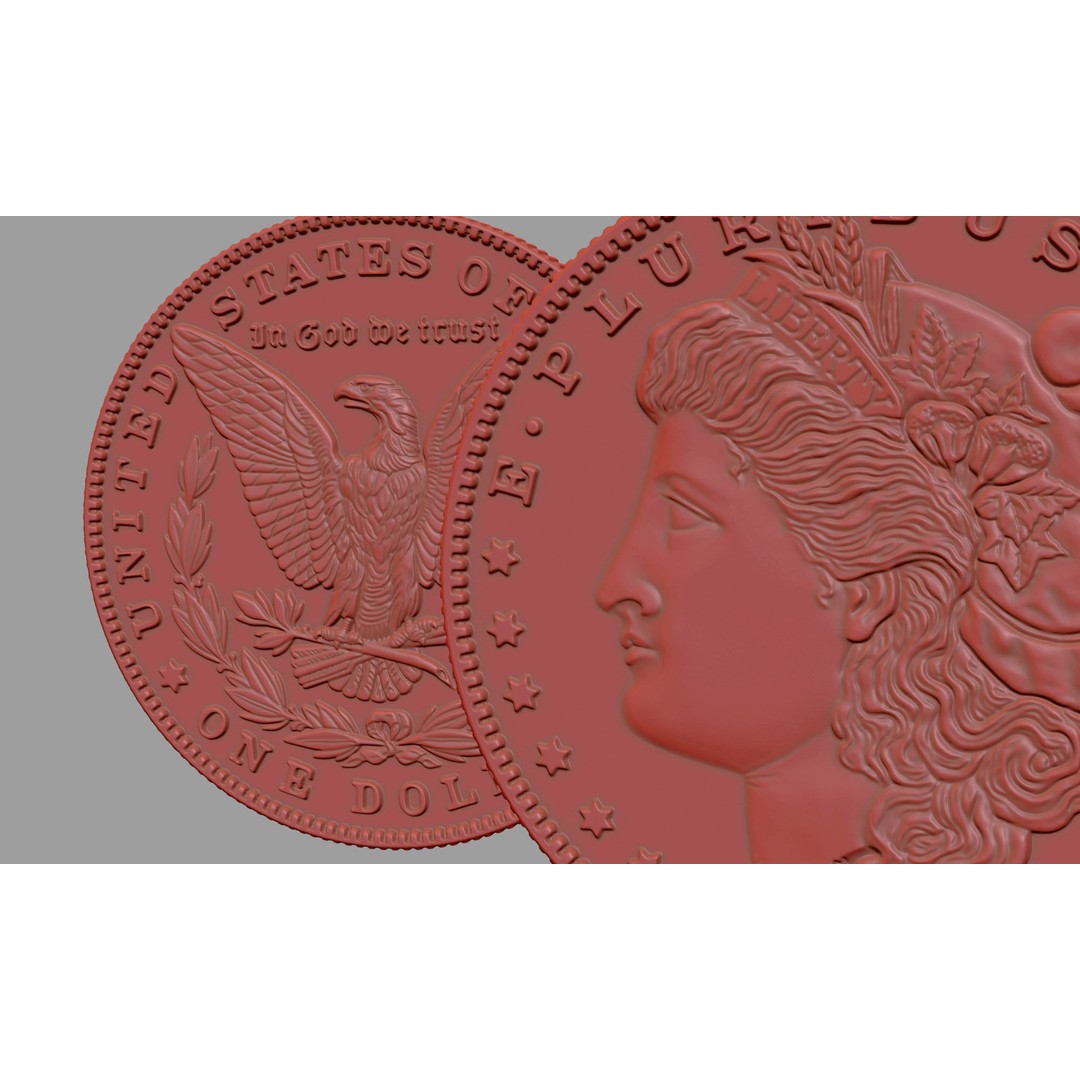 Morgan Silver Dollar 3D Model – High Poly PBR Coin for Printing - View 19