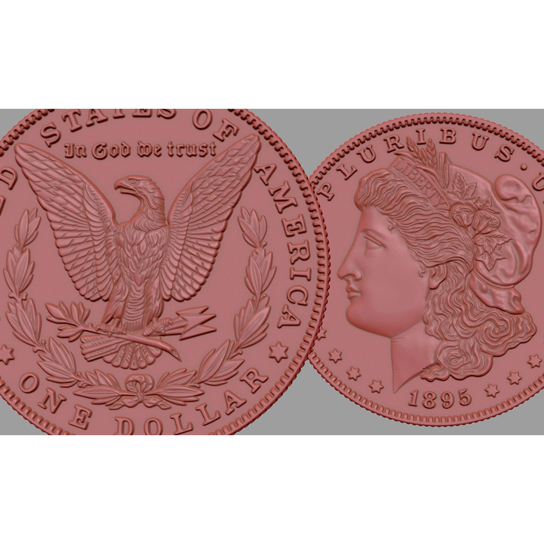 Morgan Silver Dollar 3D Model – High Poly PBR Coin for Printing - View 20