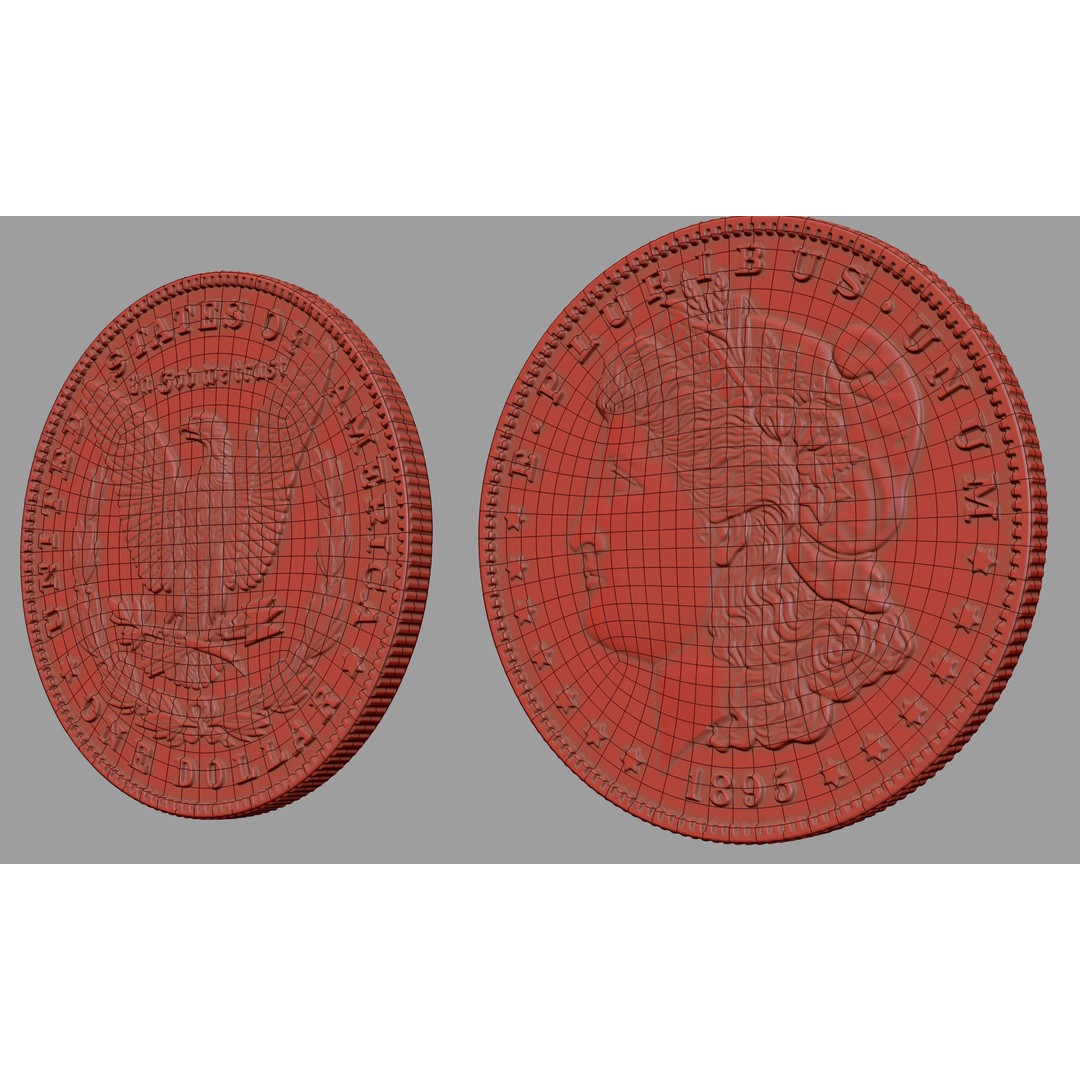 Morgan Silver Dollar 3D Model – High Poly PBR Coin for Printing - View 22