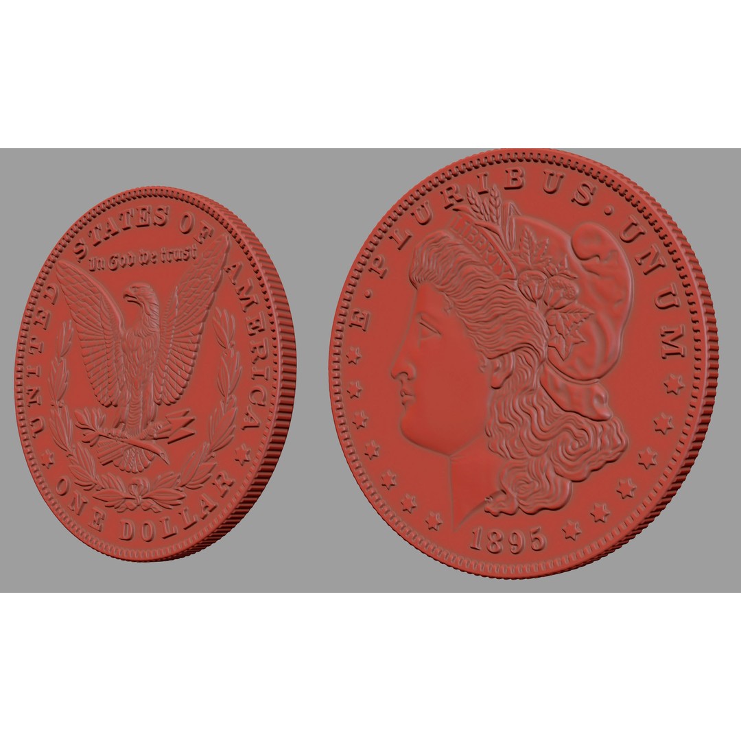 Morgan Silver Dollar 3D Model – High Poly PBR Coin for Printing - View 23