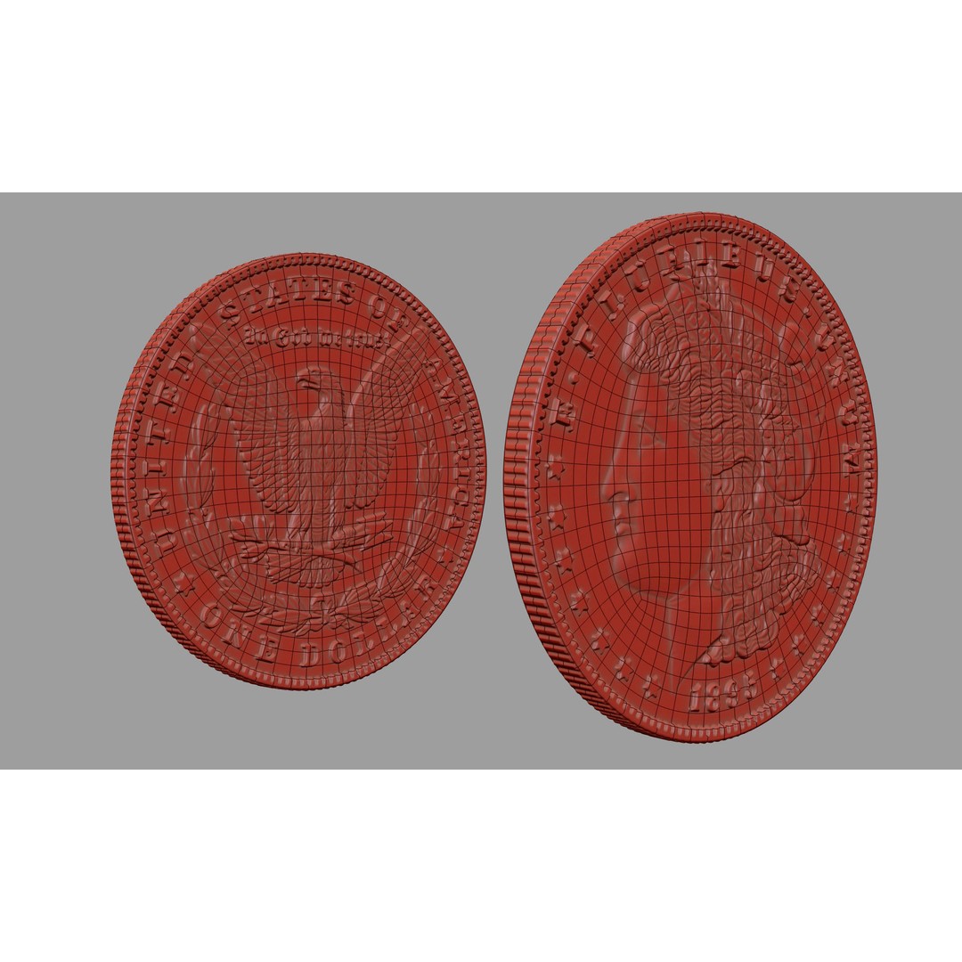 Morgan Silver Dollar 3D Model – High Poly PBR Coin for Printing - View 26