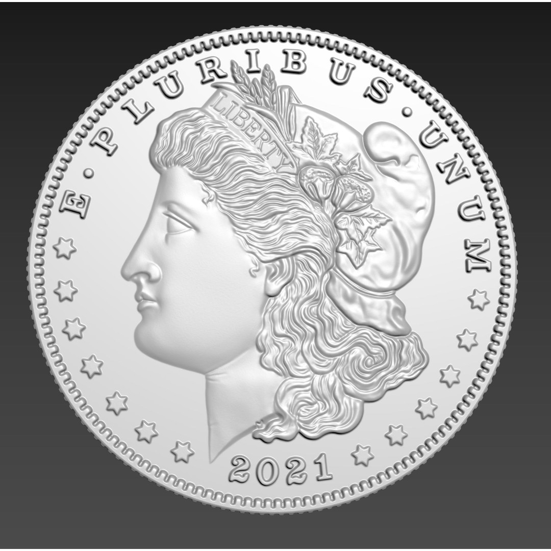 Morgan Silver Dollar 3D Model – High Poly PBR Coin for Printing - View 3