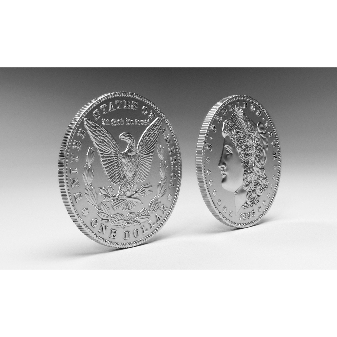 Morgan Silver Dollar 3D Model – High Poly PBR Coin for Printing - View 4