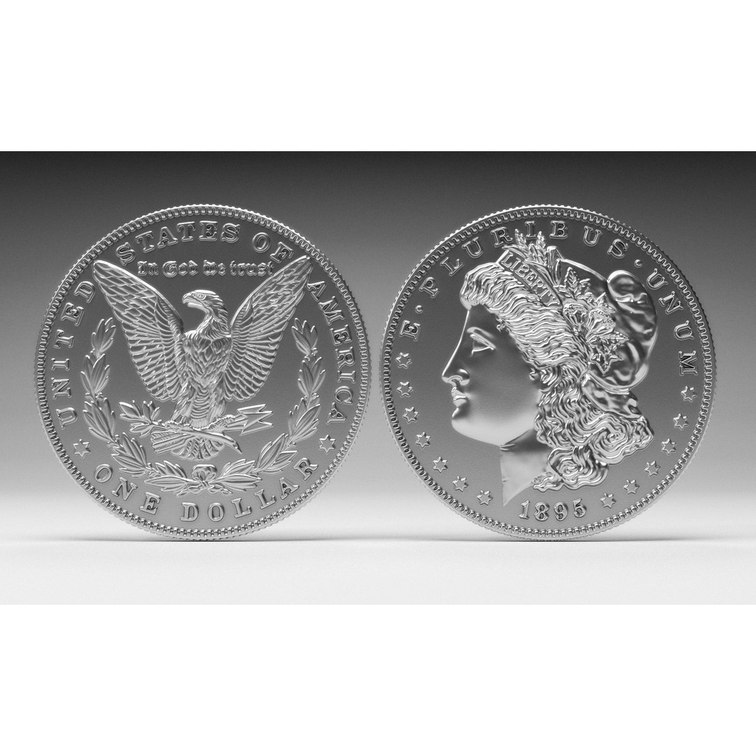 Morgan Silver Dollar 3D Model – High Poly PBR Coin for Printing - View 5