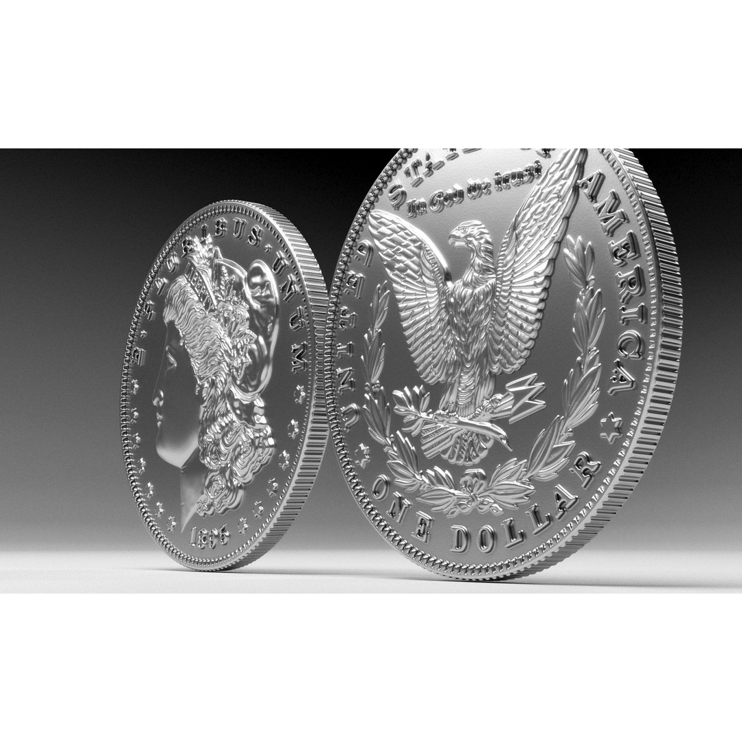Morgan Silver Dollar 3D Model – High Poly PBR Coin for Printing - View 6