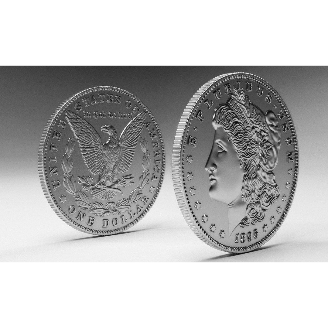 Morgan Silver Dollar 3D Model – High Poly PBR Coin for Printing - View 7