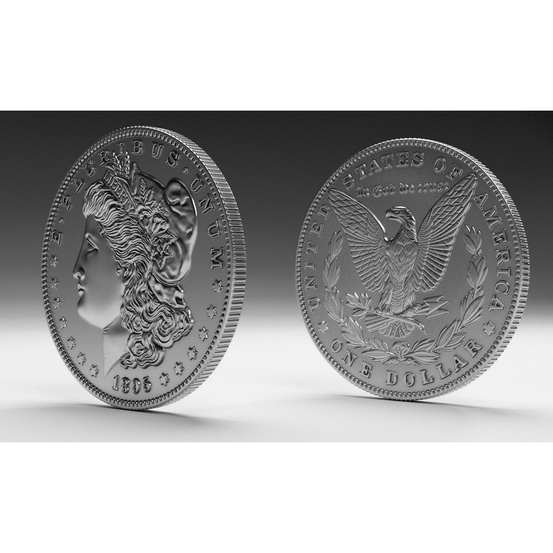 Morgan Silver Dollar 3D Model – High Poly PBR Coin for Printing - View 8