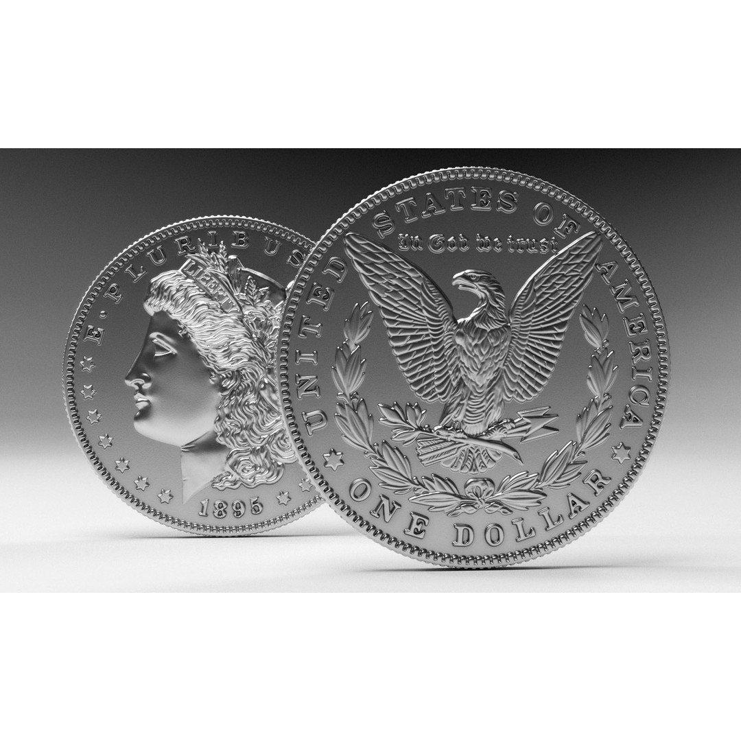 Morgan Silver Dollar 3D Model – High Poly PBR Coin for Printing - View 9