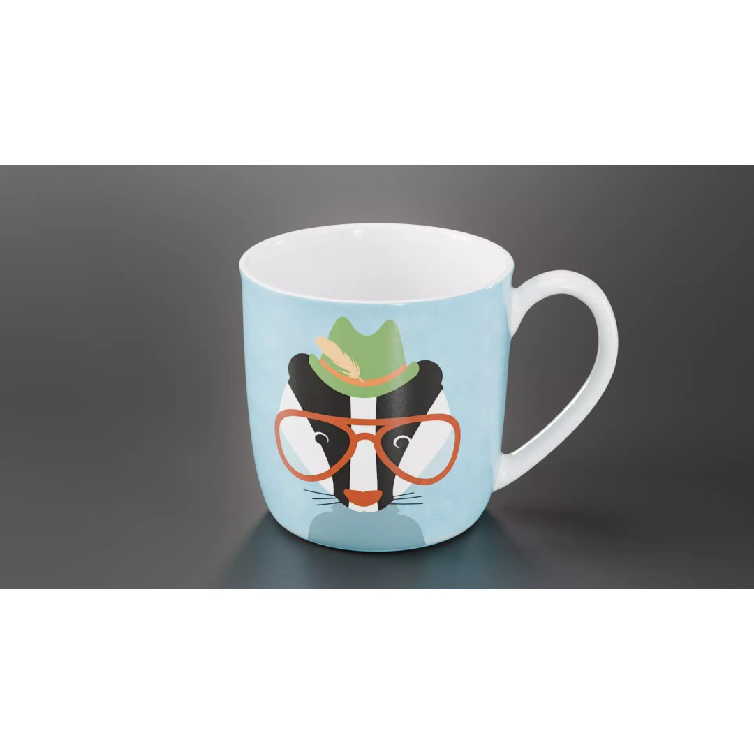 Tea Cup 3D Model – Simple Design with Raccoon Drawing, PBR Textures - View 2
