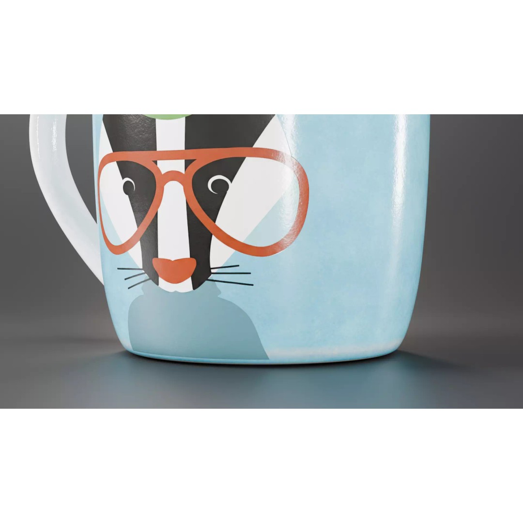 Tea Cup 3D Model – Simple Design with Raccoon Drawing, PBR Textures - View 4