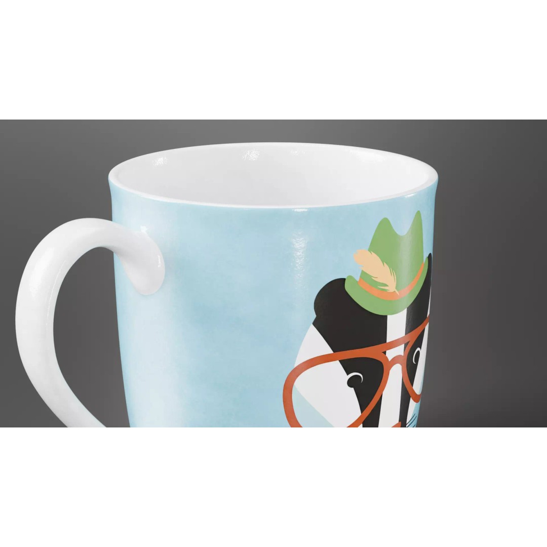 Tea Cup 3D Model – Simple Design with Raccoon Drawing, PBR Textures - View 5