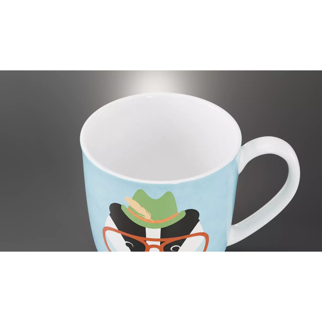 Tea Cup 3D Model – Simple Design with Raccoon Drawing, PBR Textures - View 6