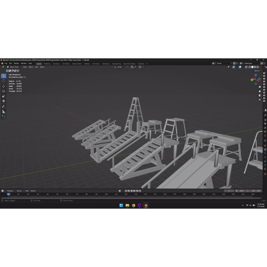 Low Poly Ladder and Staircase 3D Model – Game-Ready Asset Pack, FBX, OBJ - View 10