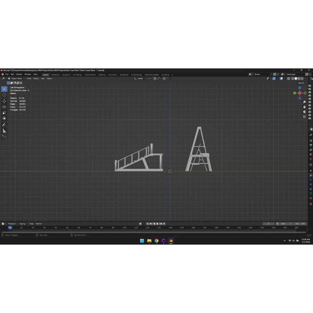 Low Poly Ladder and Staircase 3D Model – Game-Ready Asset Pack, FBX, OBJ - View 11