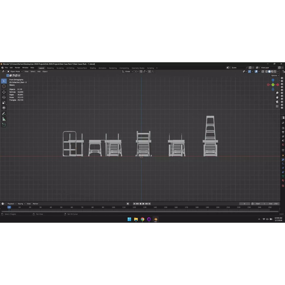 Low Poly Ladder and Staircase 3D Model – Game-Ready Asset Pack, FBX, OBJ - View 12