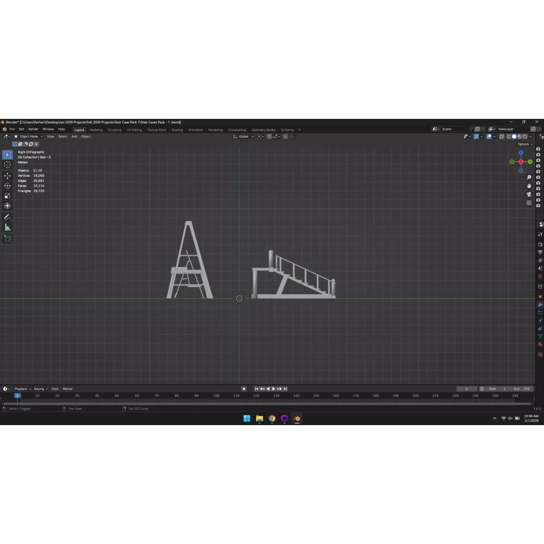 Low Poly Ladder and Staircase 3D Model – Game-Ready Asset Pack, FBX, OBJ - View 13