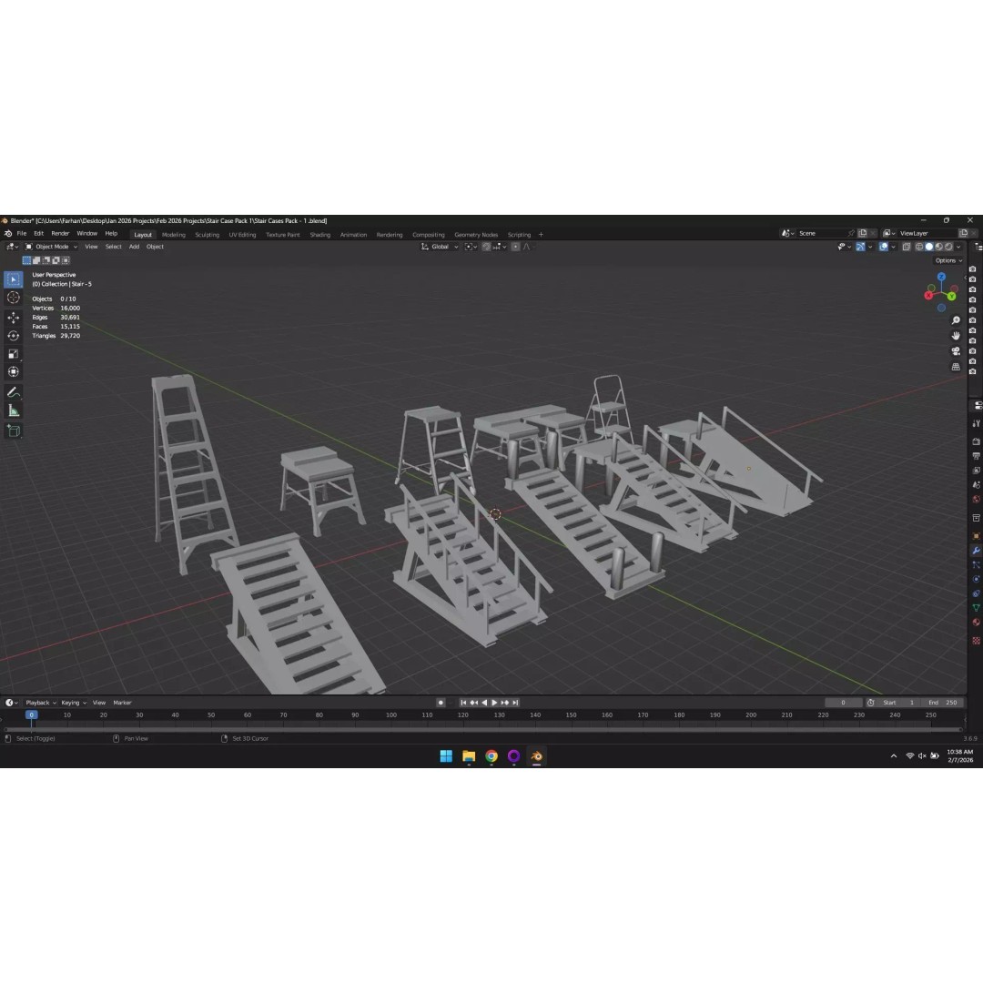 Low Poly Ladder and Staircase 3D Model – Game-Ready Asset Pack, FBX, OBJ - View 14