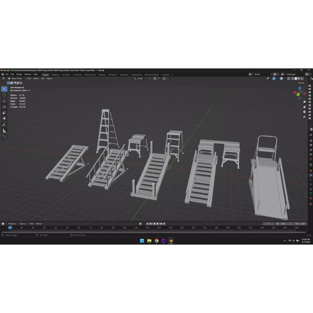 Low Poly Ladder and Staircase 3D Model – Game-Ready Asset Pack, FBX, OBJ - View 15