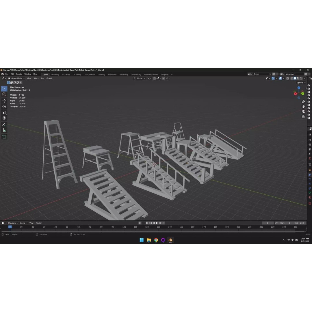 Low Poly Ladder and Staircase 3D Model – Game-Ready Asset Pack, FBX, OBJ - View 16