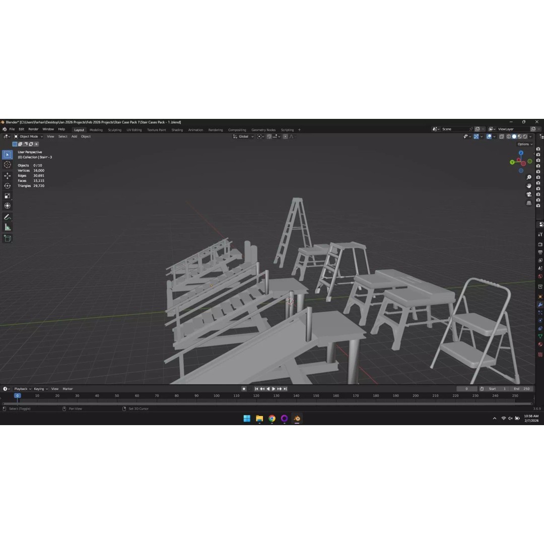 Low Poly Ladder and Staircase 3D Model – Game-Ready Asset Pack, FBX, OBJ - View 17
