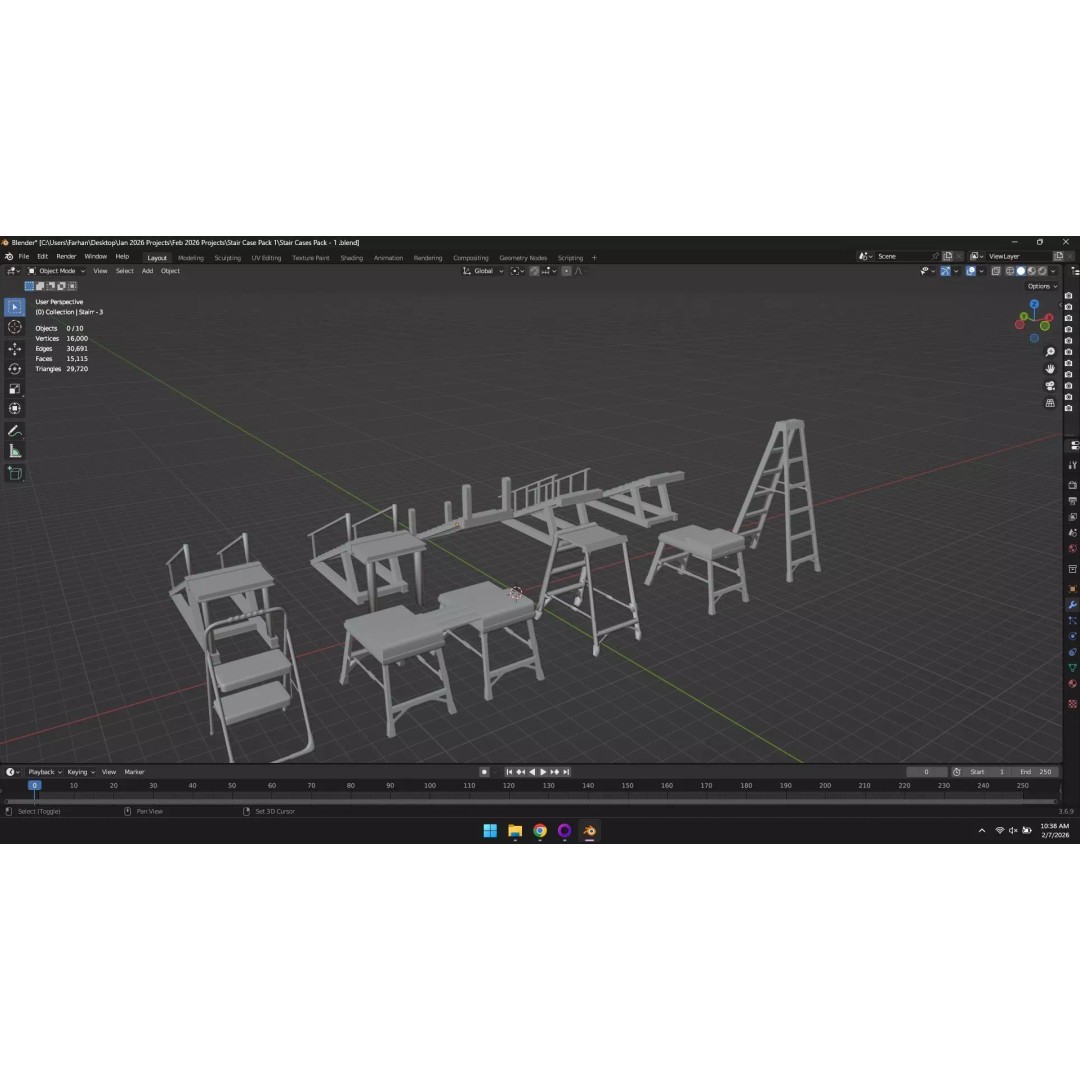Low Poly Ladder and Staircase 3D Model – Game-Ready Asset Pack, FBX, OBJ - View 18