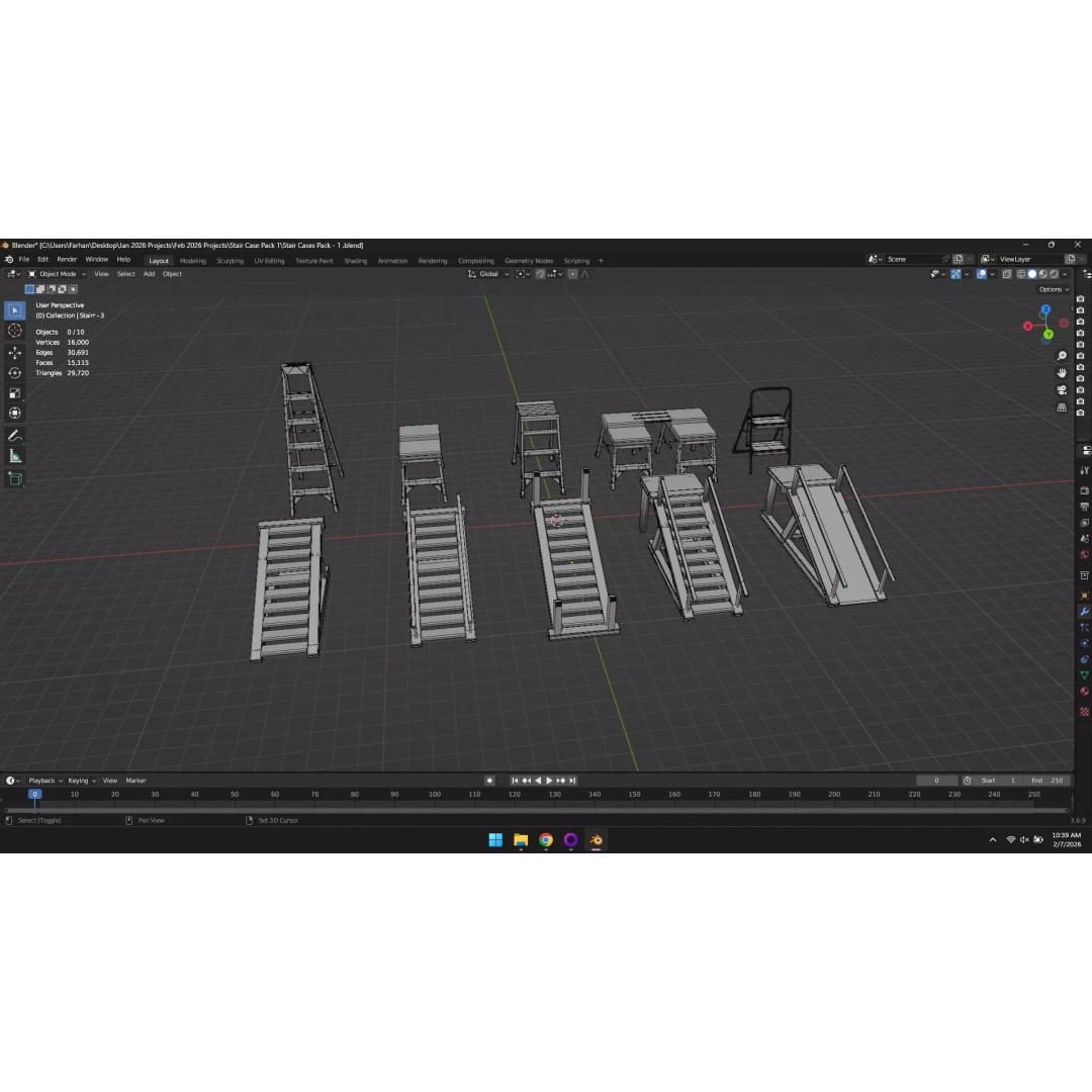 Low Poly Ladder and Staircase 3D Model – Game-Ready Asset Pack, FBX, OBJ - View 19