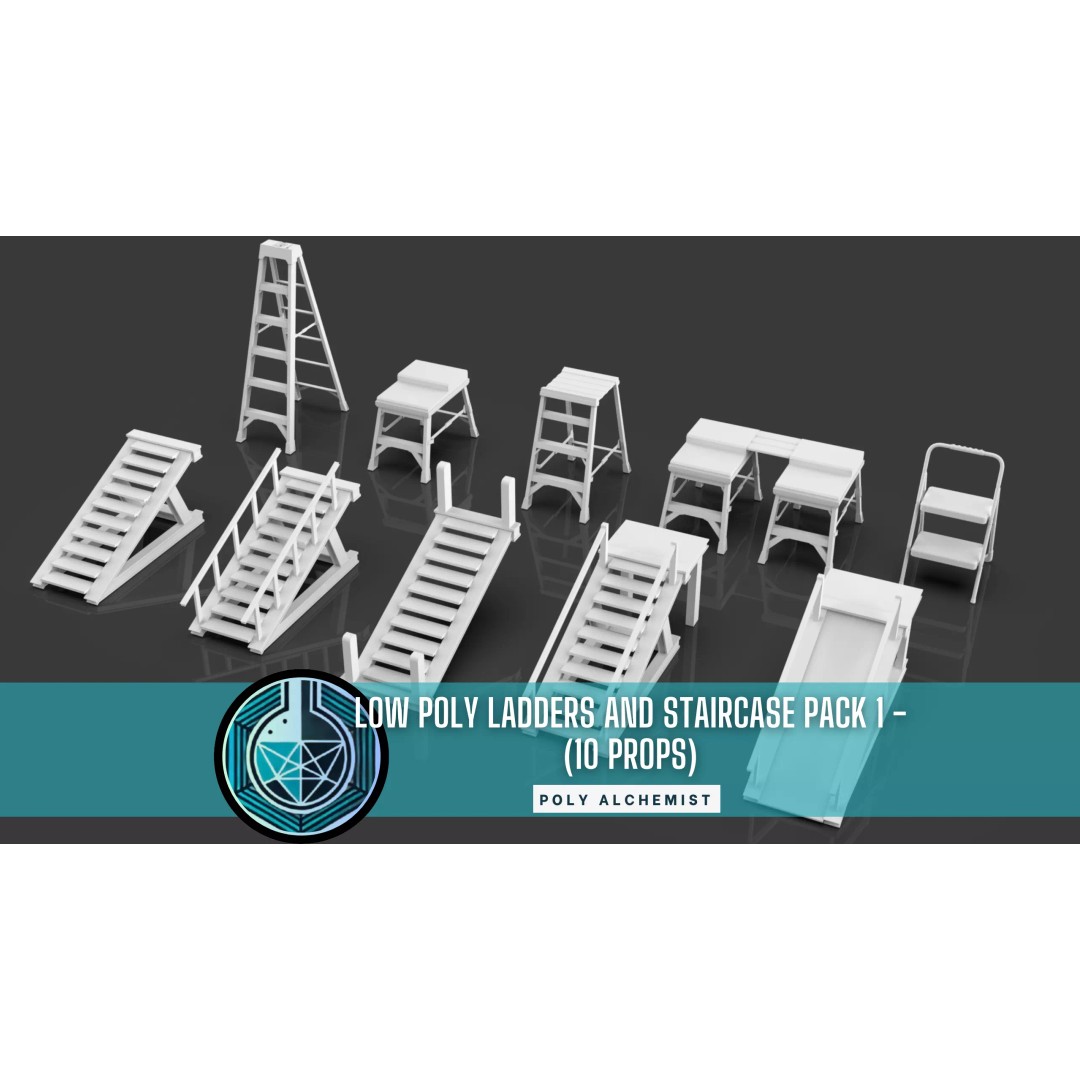 Low Poly Ladder and Staircase 3D Model – Game-Ready Asset Pack, FBX, OBJ - View 2