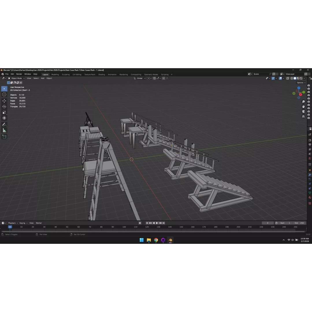 Low Poly Ladder and Staircase 3D Model – Game-Ready Asset Pack, FBX, OBJ - View 20