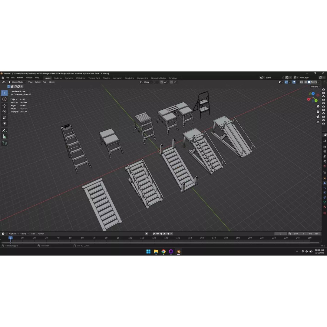 Low Poly Ladder and Staircase 3D Model – Game-Ready Asset Pack, FBX, OBJ - View 21