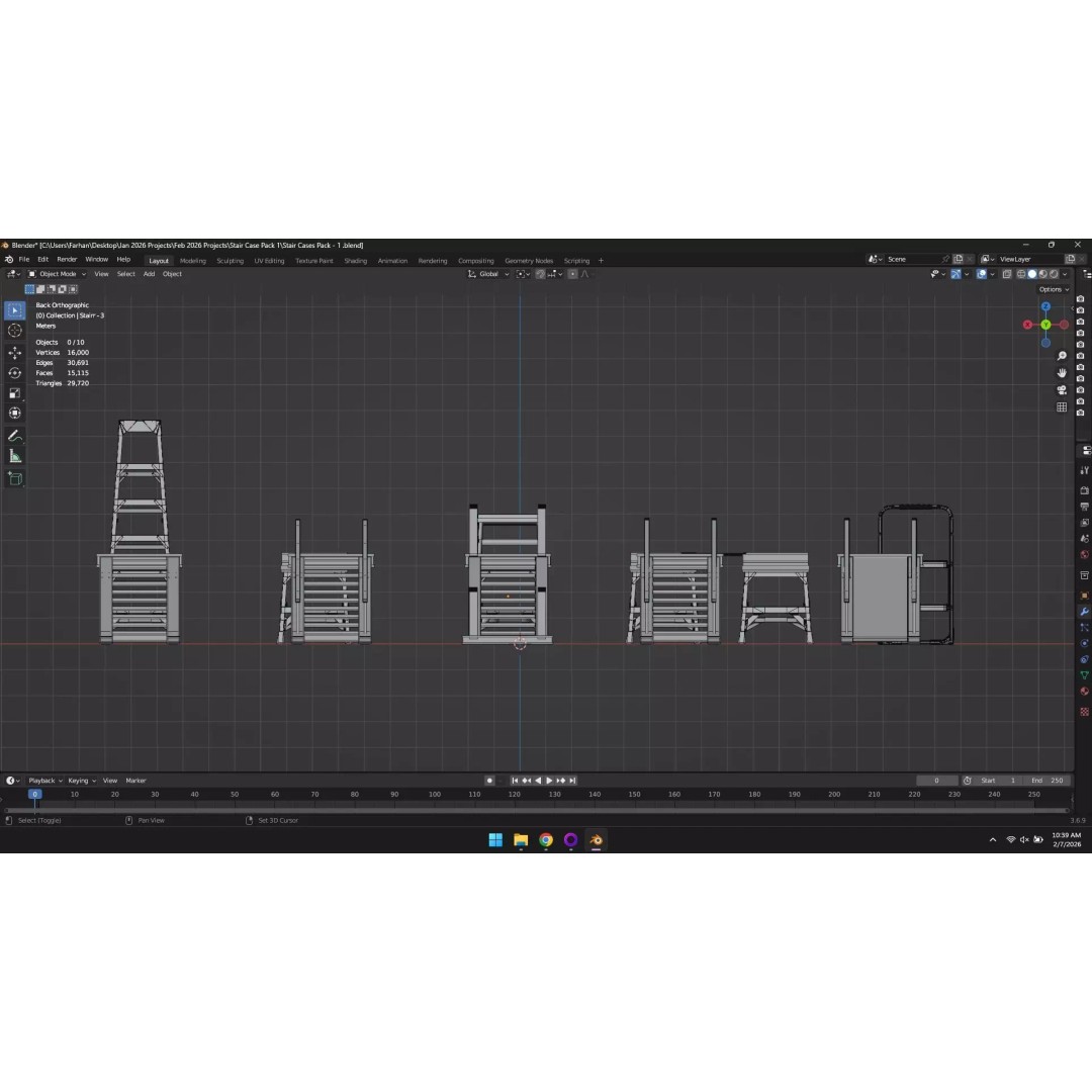 Low Poly Ladder and Staircase 3D Model – Game-Ready Asset Pack, FBX, OBJ - View 22