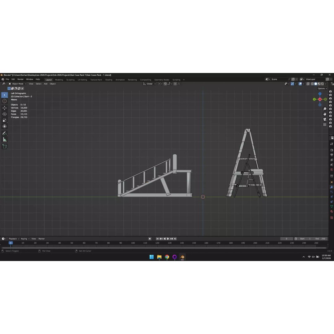 Low Poly Ladder and Staircase 3D Model – Game-Ready Asset Pack, FBX, OBJ - View 23