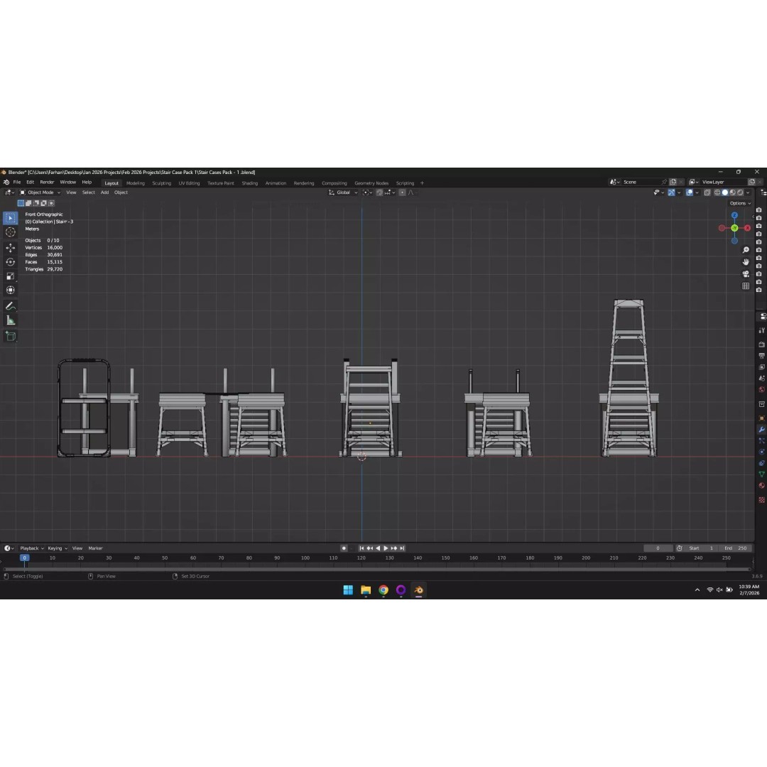 Low Poly Ladder and Staircase 3D Model – Game-Ready Asset Pack, FBX, OBJ - View 24