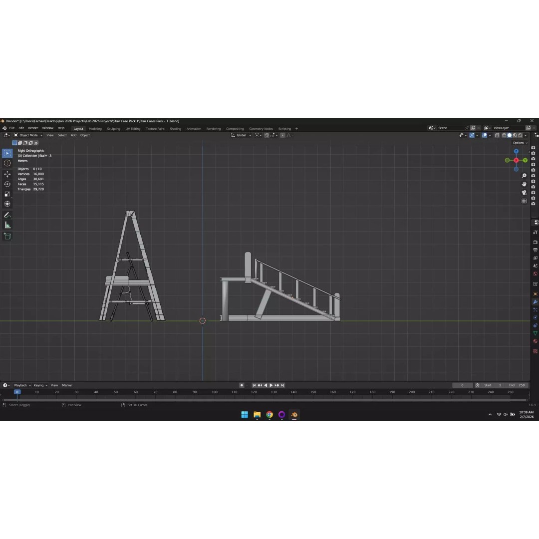 Low Poly Ladder and Staircase 3D Model – Game-Ready Asset Pack, FBX, OBJ - View 25